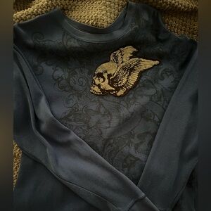 blue thermal skull sweater